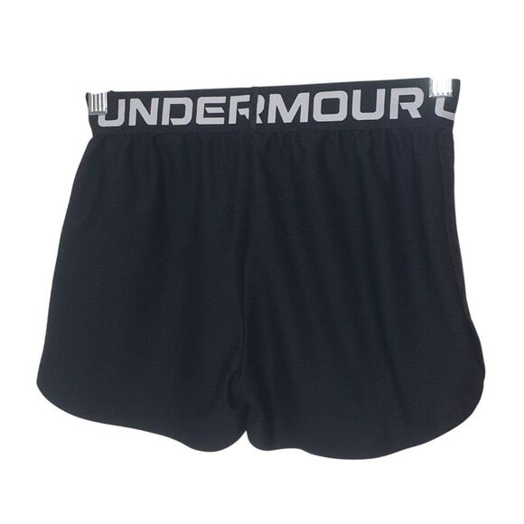 Under Armour Girls UA Tech Shorts M Black Athletic Play Up Logo Sporty Tie Waist - Picture 2 of 4